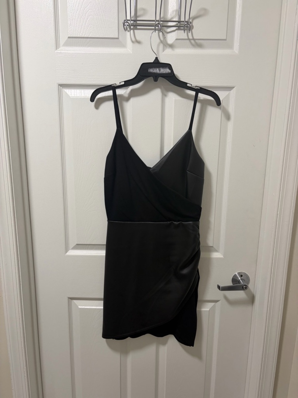 Black Draped Mini Dress with Spaghetti Straps